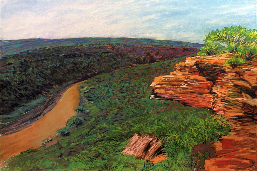 Z Bend, Gorges, Kalbarri National Park, Western Australia, Pastel Artwork, John Darcey, Pindan, Red Centre